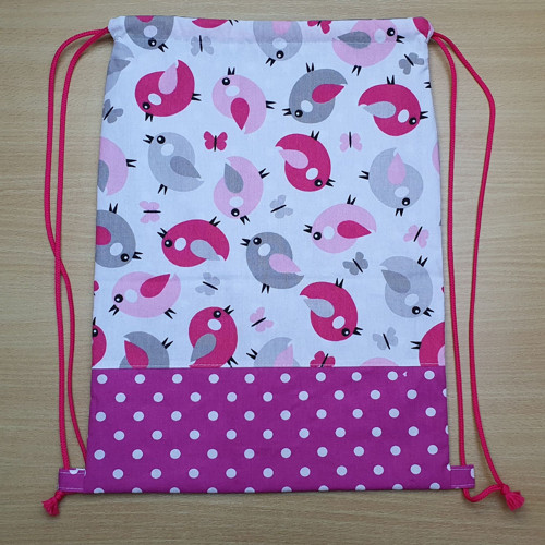 Stahovací pytlík - růžový - ptáčci - 30x40cm — foto 2