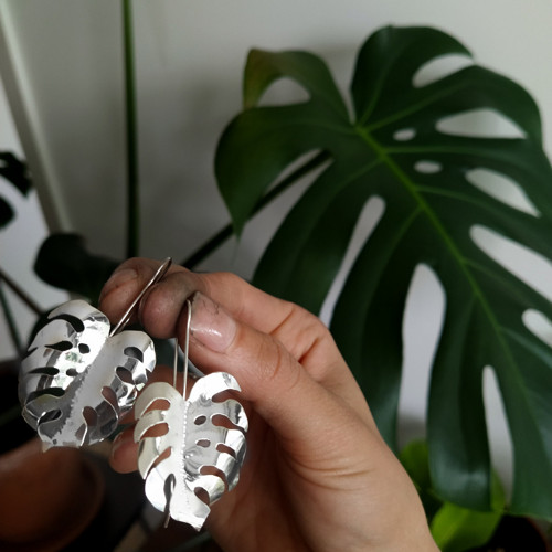Monstera Deliciosa stříbrné náušnice — foto 2