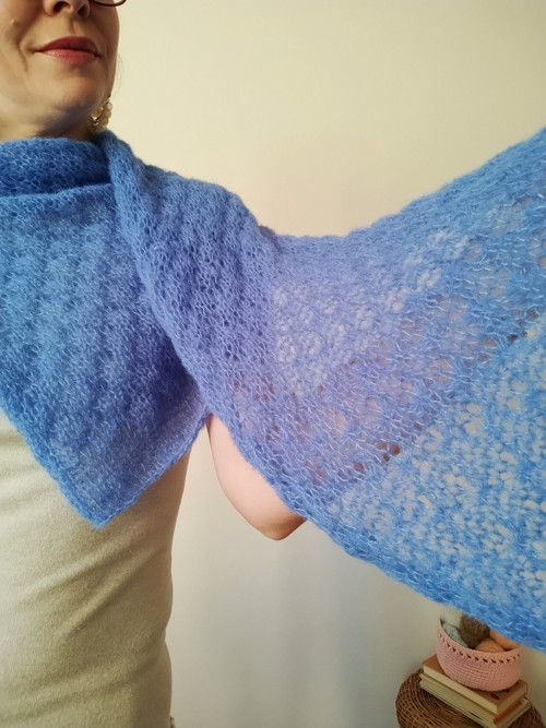 Modrý šál alpaka/hedvábí — foto 5