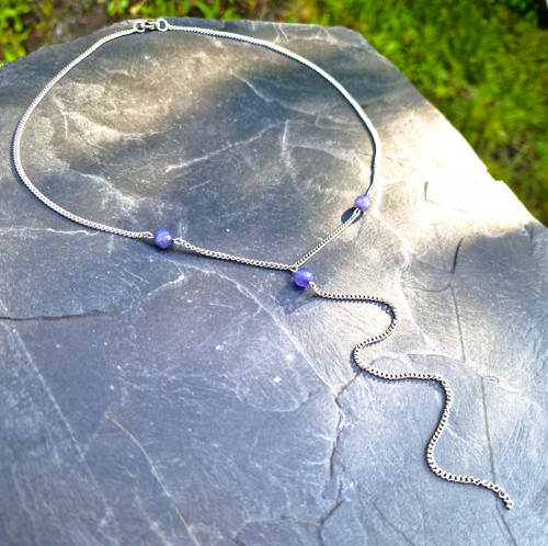 Tanzanit*broušené korálky*visací řetízek*chocker — foto 2