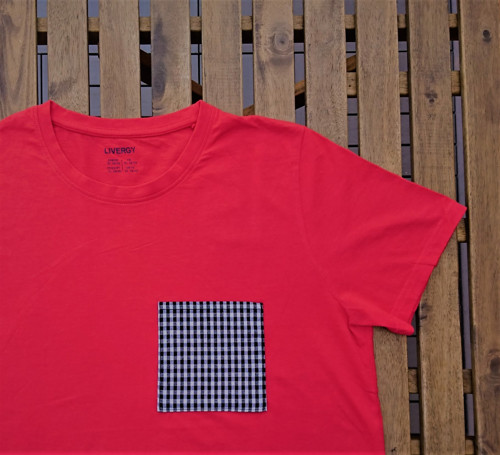 Červené tričko Gingham Pocket — foto 2