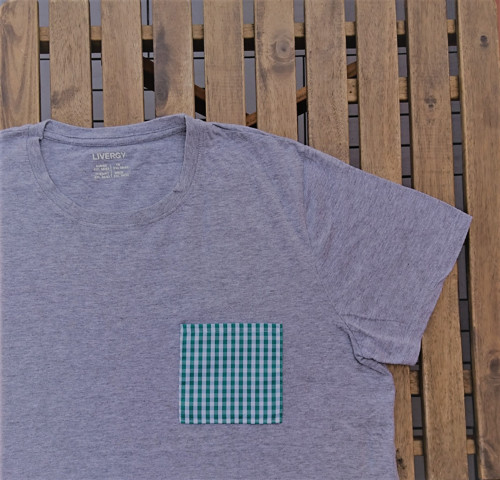 Šedé tričko Gingham Pocket — foto 2