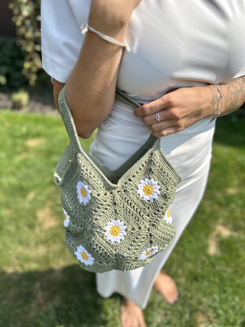 Háčkovaná kabelka Daisy - khaki — foto 2