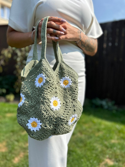 Háčkovaná kabelka Daisy - khaki — foto 4