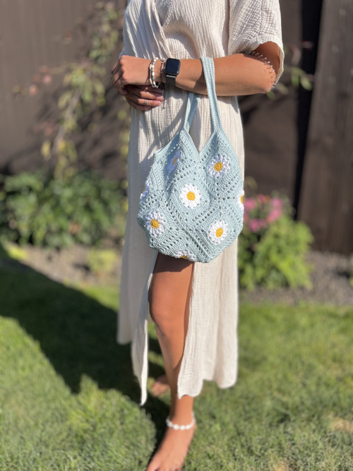 Háčkovaná kabelka Daisy - tyrkysová — foto 3