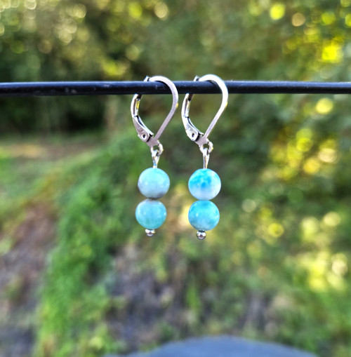 Larimar*korálky 0,6 cm*náušnice*ocel — foto 3