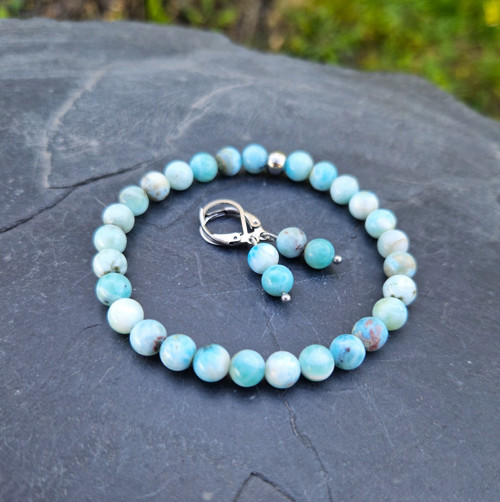 Larimar*korálky 0,6 cm*náušnice*ocel — foto 6