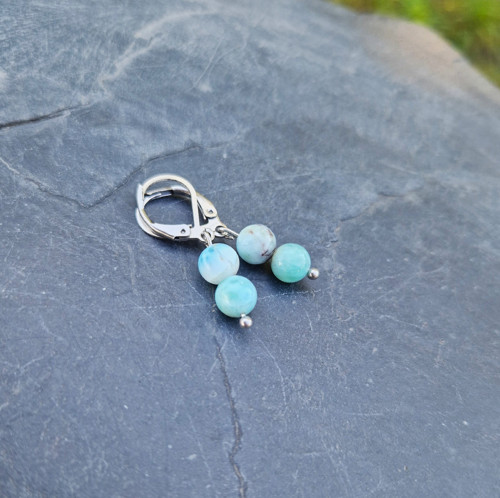 Larimar*korálky 0,6 cm*náušnice*ocel — foto 4