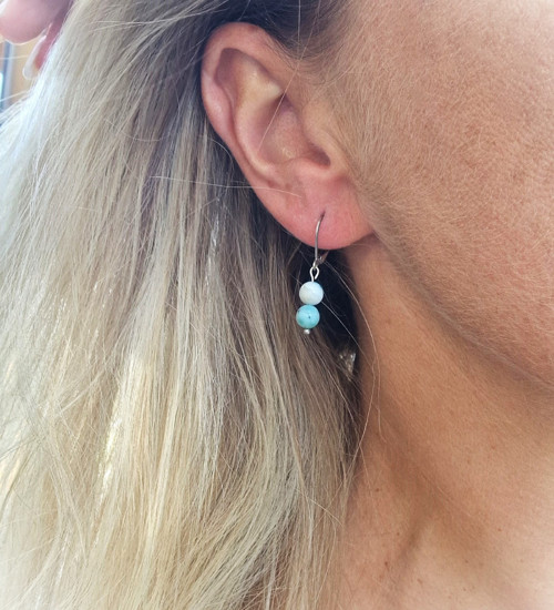 Larimar*korálky 0,6 cm*náušnice*ocel — foto 5
