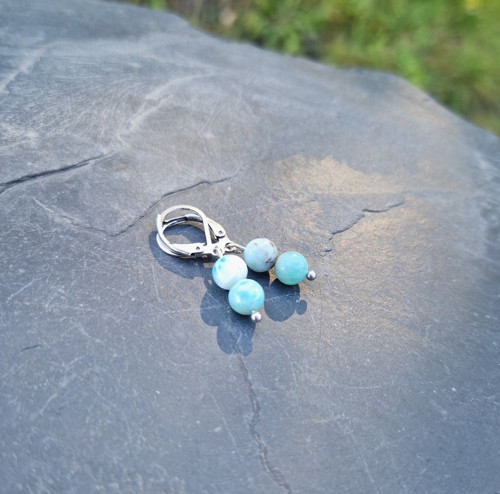 Larimar*korálky 0,6 cm*náušnice*ocel — foto 2