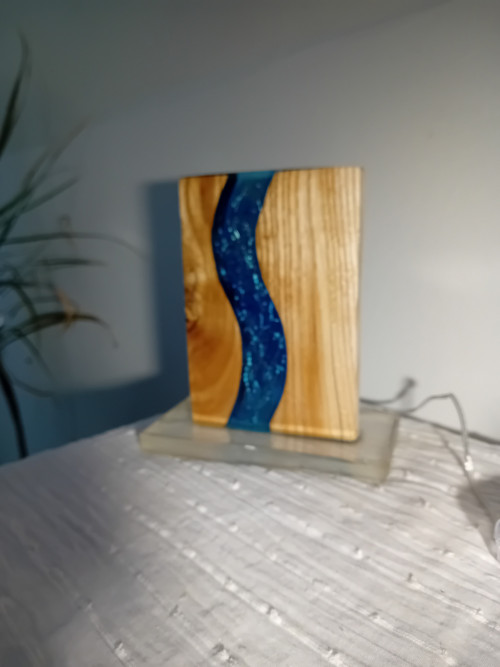 Dřevěná lampa JASANOVÁ MODRÁ — foto 2
