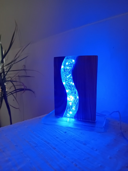 Dřevěná lampa JASANOVÁ MODRÁ — foto 4