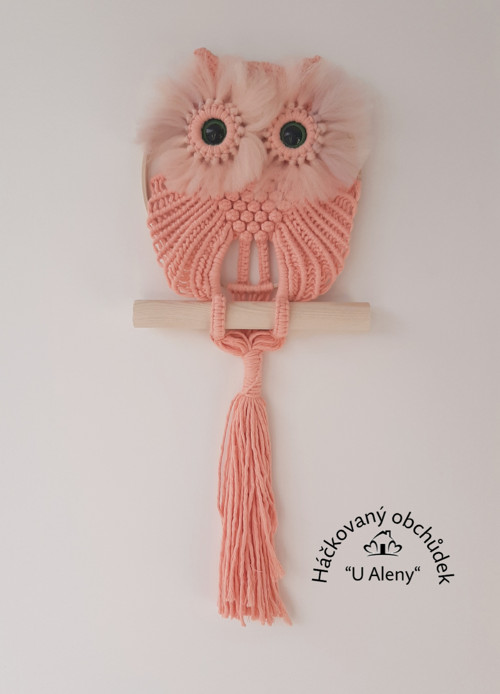 Lososová macramé sovička / SLEVA — foto 2