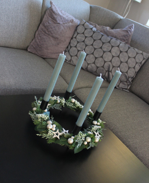Kovový adventní svícínek zelenosmetanový — foto 2