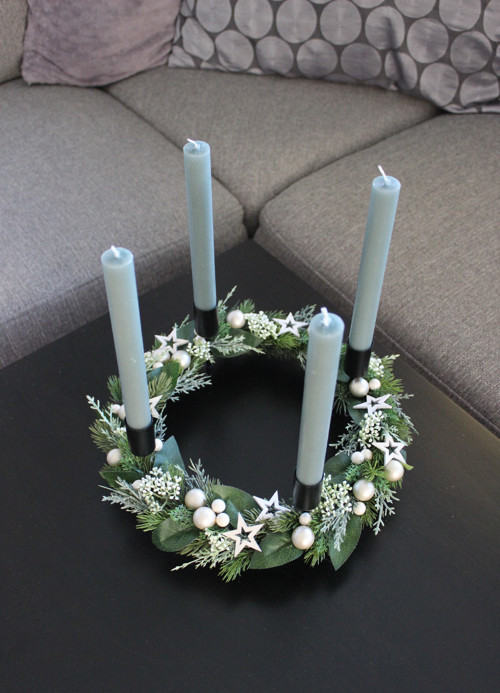 Kovový adventní svícínek zelenosmetanový — foto 3
