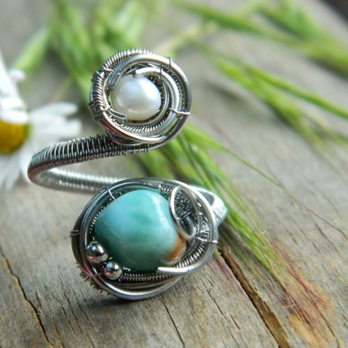 Larimar s perlou prsten — foto 3