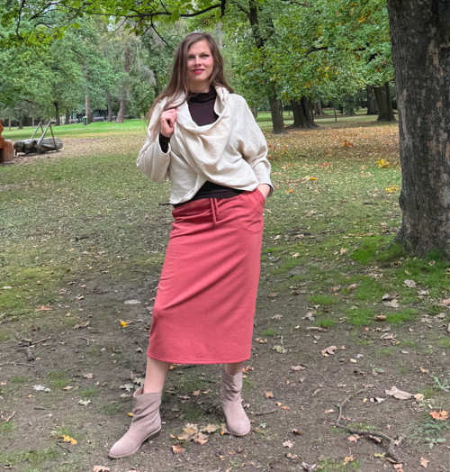 Cihlová sukně s kapsami dlouhá — foto 5