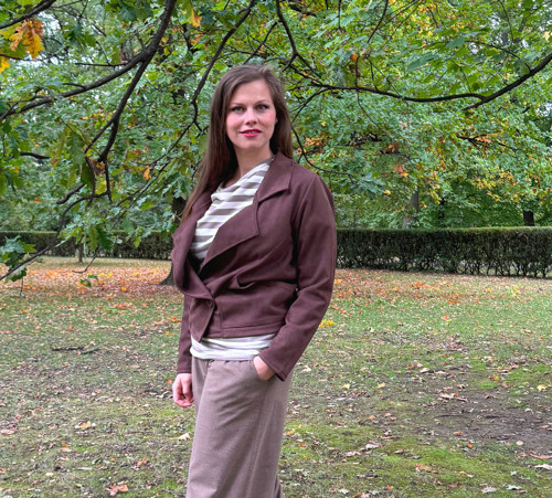 Oversize hnědé semišové sako L — foto 2