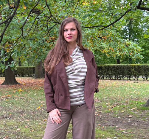 Oversize hnědé semišové sako L — foto 4