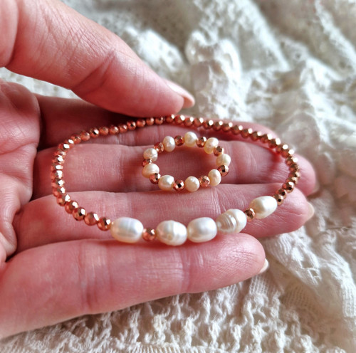 Říční perly*hematit rosegold*prsten — foto 6