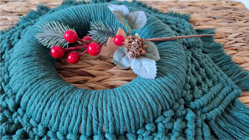 Adventní boho věnec / láhvově zelený — foto 3