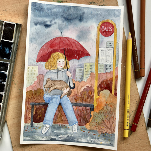 Originál ilustrácia Daždivý jesenný deň — foto 2