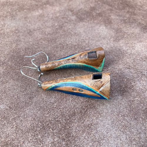 Náušnice hnědo modré s decentním malováním — foto 5