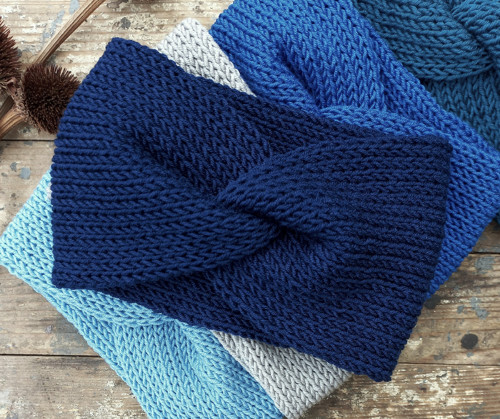 Dvouvrstvá čelenka, 50% merino..modré odstíny — foto 5
