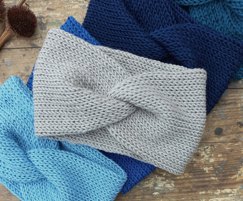 Dvouvrstvá čelenka, 50% merino..modré odstíny — foto 2