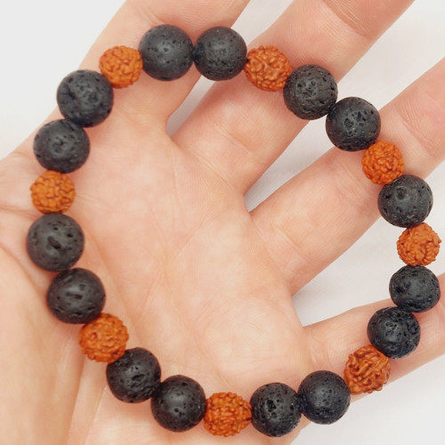 Náramek EARTHING láva černá & rudraksha — foto 3