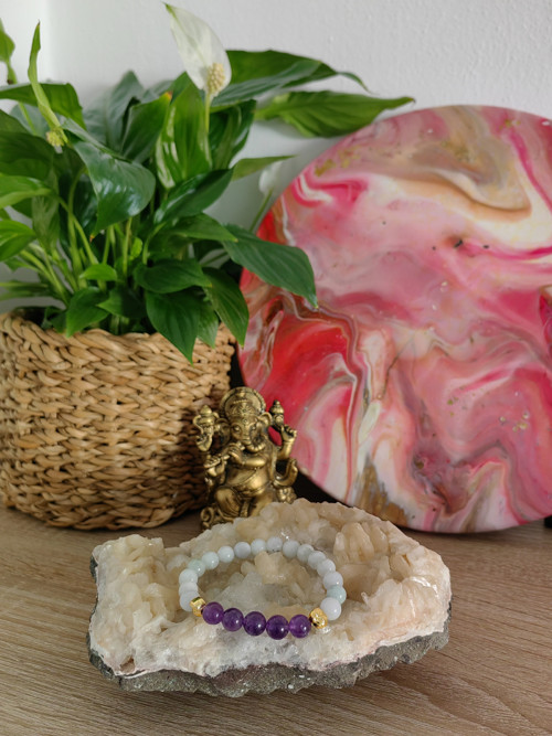 ENERGETICKÝ Náramek: Jadeit, Ametyst, Buddha — foto 2