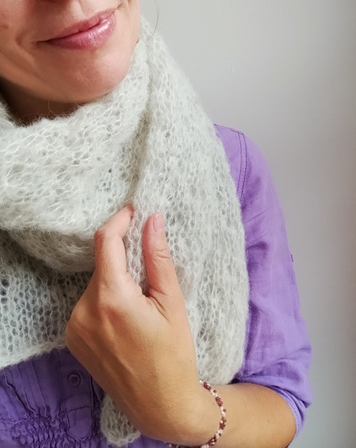 Perlově šedý šál alpaka/hedvábí — foto 3