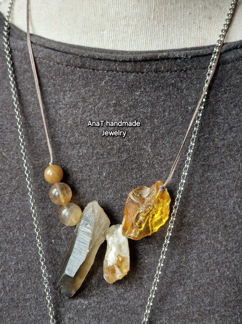 Macramé náhrdelník Andara citrín záhněda fluorit — foto 4