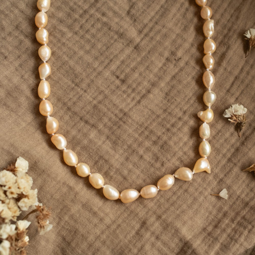 Náhrdelník z větších perel - meruňkový — foto 2