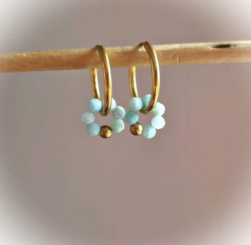 Ocelové náušnice*larimar*kruhy*zlaté — foto 2