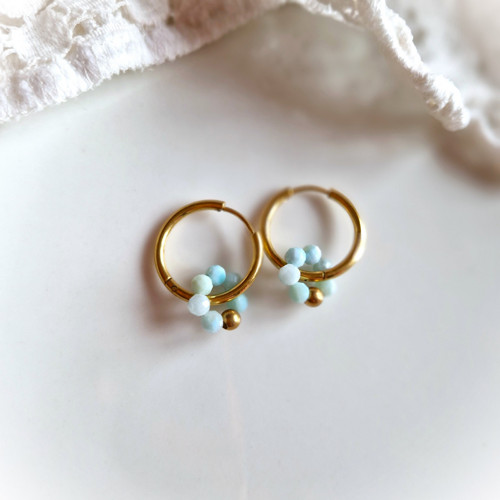 Ocelové náušnice*larimar*kruhy*zlaté — foto 3