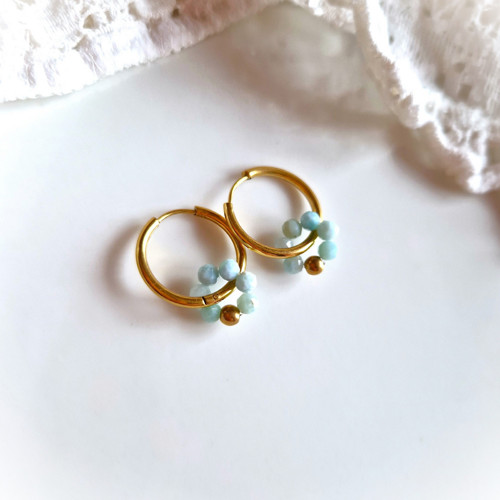 Ocelové náušnice*larimar*kruhy*zlaté — foto 4