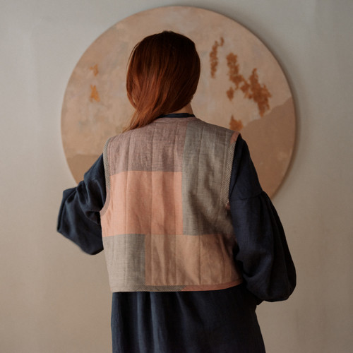 Lněná vestička PATCHWORK/růžová - SLEVA — foto 2