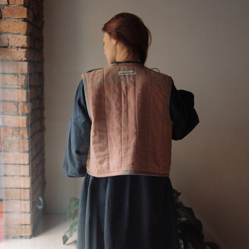 Lněná vestička PATCHWORK/růžová - SLEVA — foto 4