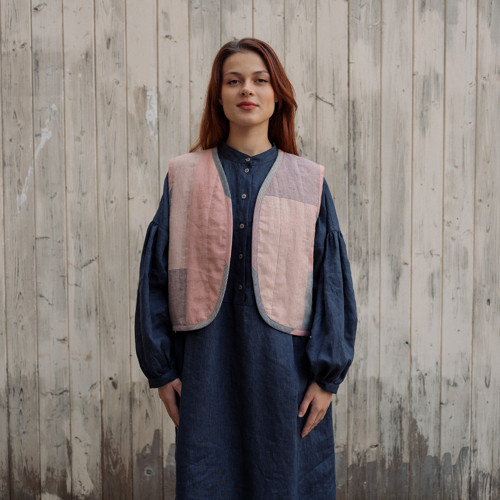 Lněná vestička PATCHWORK/růžová - SLEVA — foto 6