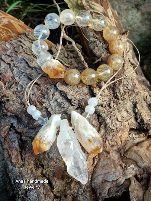 Macramé náhrdelník citrín, azeztulit , měsíční — foto 4