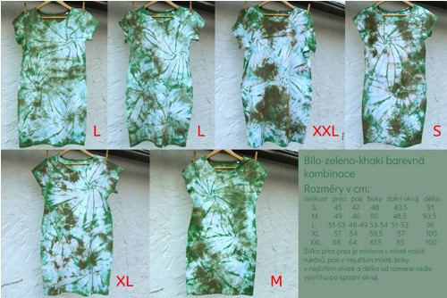 Bílo-zeleno-khaki dámské batikované šaty — foto 2