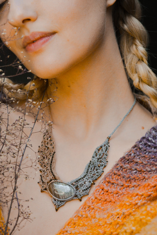 "Elwing" - macramé/drhaná sada s Rohovcem — foto 3