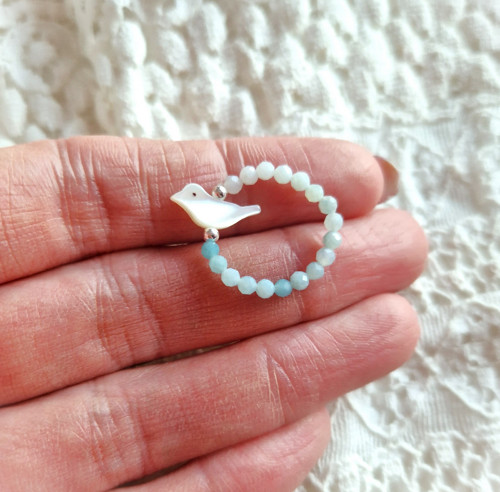 Ptáček z perleti*amazonit*ombré*Ag*prsten — foto 4