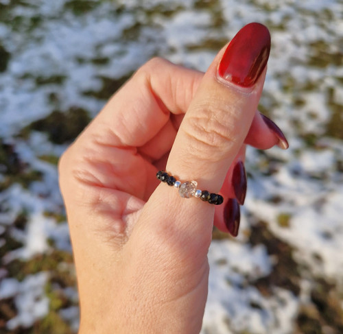 Diamant Herkimer*zelený turmalín*Ag*prsten — foto 4