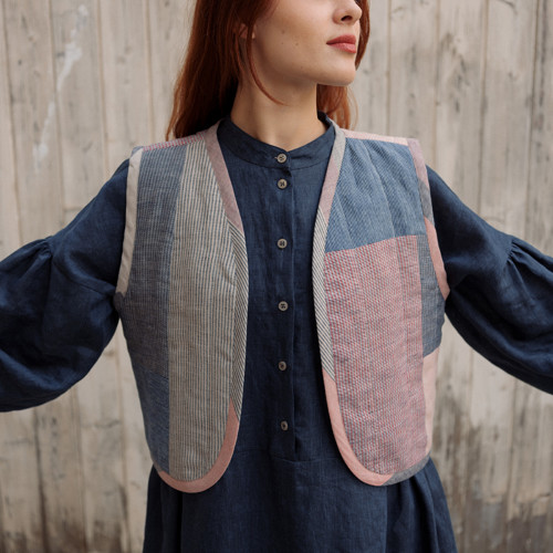 Lněná vestička PATCHWORK/mix — foto 2
