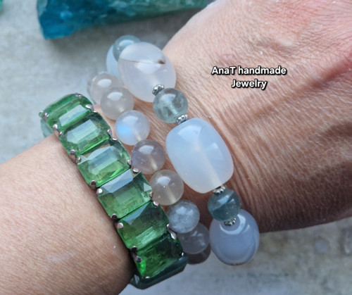 Náramek fluorit bílý chalcedon achát — foto 3