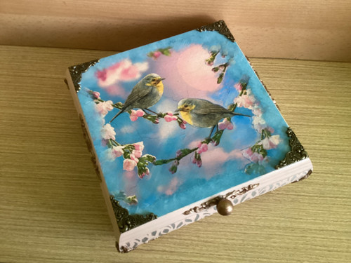Šperkovnice dřevěná s ptáčky decoupage — foto 2