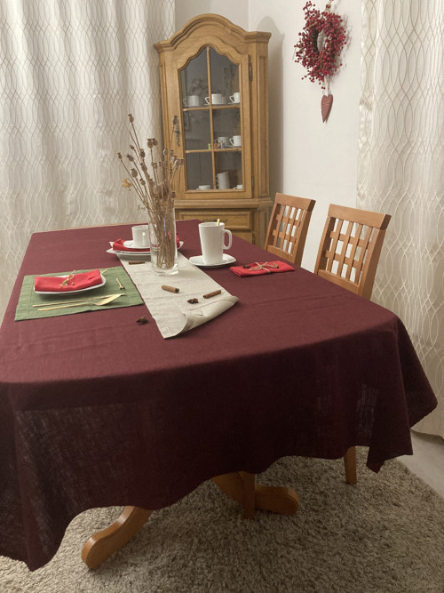 Ľanový Obrus na stôl / BURGUNDY/ — foto 2