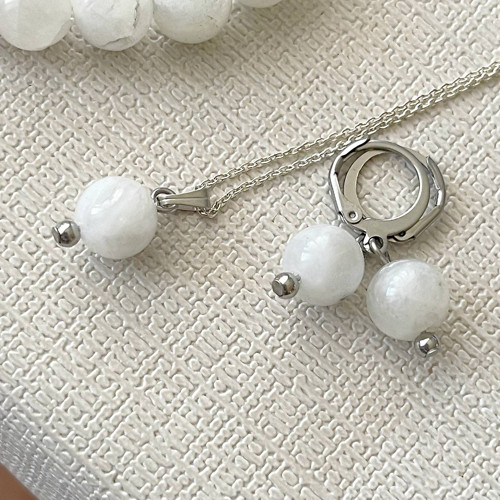Přívěšek a náušnice s měsíčný kámen, ocel E057 — foto 2